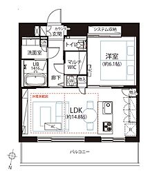 カテリーナ三田タワースイートイーストアーク 1LDKの間取図画像