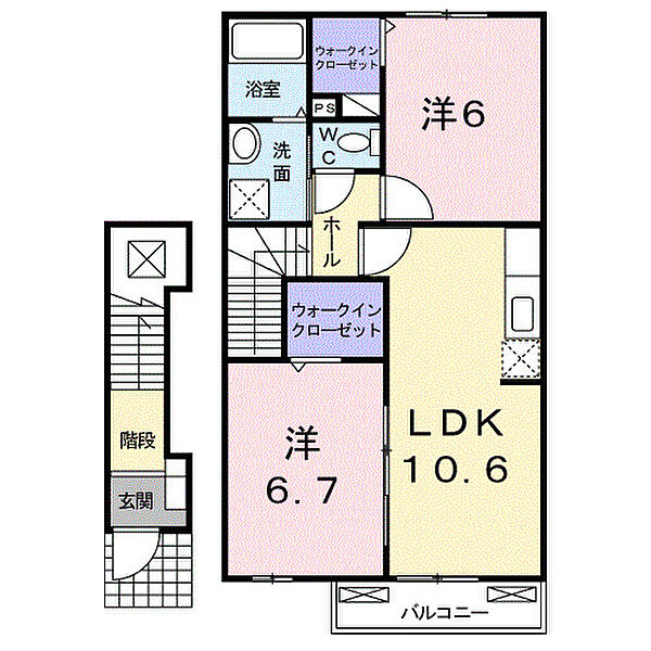 リバーサイドピアッツァＢ 202｜愛知県豊川市為当町川田(賃貸アパート2LDK・2階・58.99㎡)の写真 その2