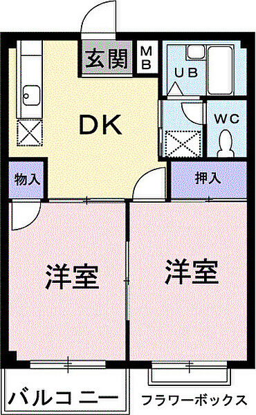 セントラルハイツ 205｜愛知県豊川市中野川町2丁目(賃貸アパート2DK・2階・39.56㎡)の写真 その2