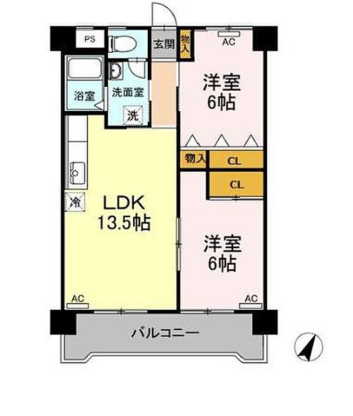 ビラ鳳笙 202｜愛知県豊橋市東脇3丁目(賃貸マンション2LDK・2階・57.16㎡)の写真 その3