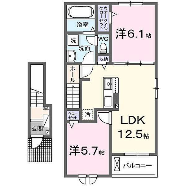 キャトルプレイス8 205｜愛知県豊川市御津町広石神子田(賃貸アパート2LDK・2階・56.44㎡)の写真 その2