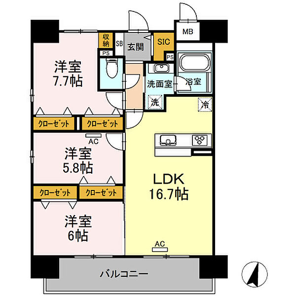 Ｓｅｒｅｎｏ光南 ｜広島県福山市光南町3丁目(賃貸マンション3LDK・3階・79.01㎡)の写真 その2