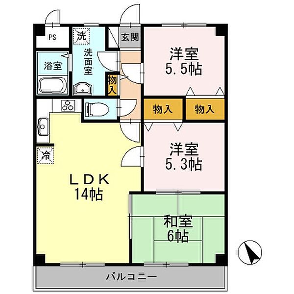 デミュールクワダ 302｜広島県福山市多治米町5丁目(賃貸アパート3LDK・3階・63.94㎡)の写真 その3