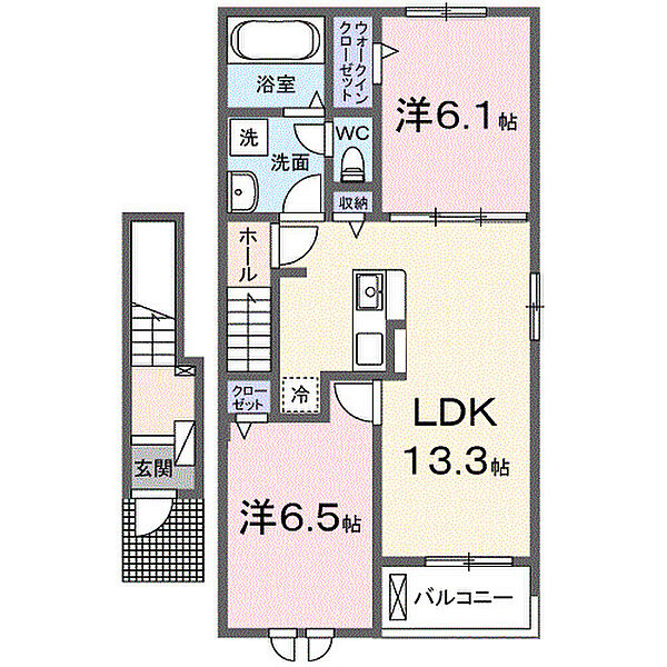 クレアールII　Ａ 203｜広島県福山市御幸町大字森脇(賃貸アパート2LDK・2階・59.55㎡)の写真 その2