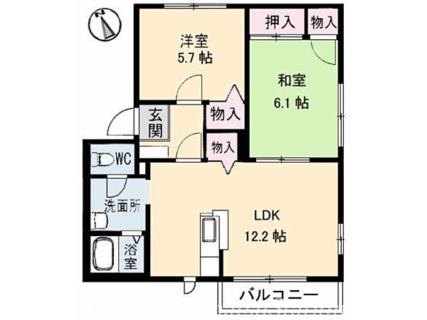 メゾン・サンピュア　B棟 ｜香川県高松市松縄町(賃貸アパート2LDK・2階・54.81㎡)の写真 その2