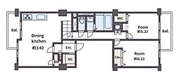 中富住宅B棟 2LDKの間取図画像