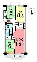 グリーンシティ師勝C棟 3LDKの間取図画像