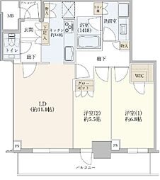 プレミストタワー大阪新町ローレルコート 2LDKの間取図画像