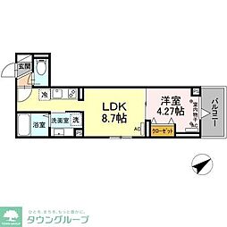 ルリアン船橋 2階1LDKの間取り