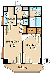 スペーシア池尻大橋 7階1LDKの間取り