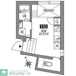 ＧＲＥＥＮ　ＴＥＲＲＡＣＥ　ＫＩＣＨＩＪＯＪＩ 1階ワンルームの間取り