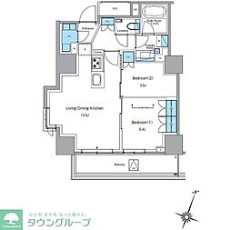 ルフォンプログレ渋谷ヒルトップ 16階2LDKの間取り