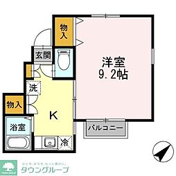 ロエベIII 1階1Kの間取り
