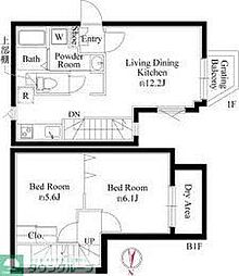 目黒区上目黒3丁目マンション 2LDKの間取図画像