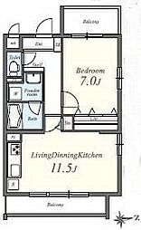 インペリアル弦巻 1LDKの間取図画像