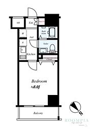 メイクスデザイン門前仲町リバープレイス 9階1Kの間取り