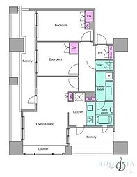 レジディアイチガヤ 2LDKの間取図画像