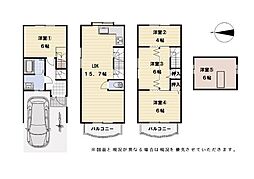 鉄骨造4LDK屋根裏部屋メトロ平野駅13分小学校8分 5SLDKの間取り