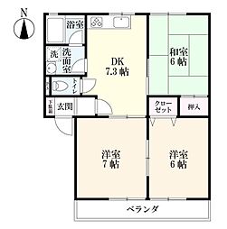 ピースフルハイツ2 3DKの間取図画像