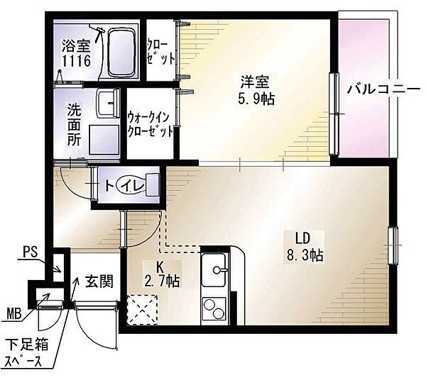 大阪府寝屋川市上神田1丁目(賃貸アパート1LDK・1階・40.45㎡)の写真 その4