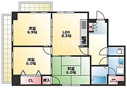 Osaka Metro千日前線 谷町九丁目駅 徒歩1分の賃貸マンション 10階3LDKの間取り