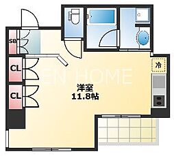 ソーレブリアンテ 4階ワンルームの間取り