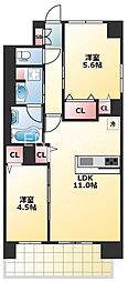グランデカワノなにわ離宮 2LDKの間取図画像
