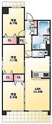 レシオ安堂寺 3LDKの間取図画像