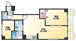 フルール大道 2LDKの間取図画像