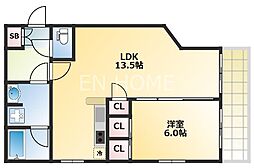 レインボーコート谷町五 1LDKの間取図画像