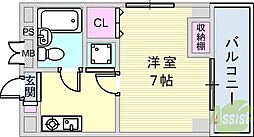 プラーフ上沢 5階1Kの間取り