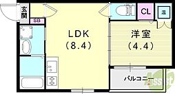 MAXIV CITY神戸鷹取 3階1LDKの間取り