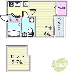 ルネッタ新長田 1階1Kの間取り