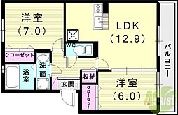 グランドアトリオ神戸西D 2LDKの間取図画像