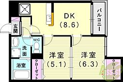 ヴェルナール赤羽 2DKの間取図画像