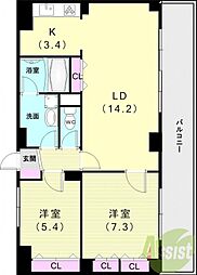 ルームズ学園北町 2LDKの間取図画像