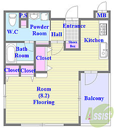ワコーレヴィータ月見山 1Kの間取図画像