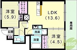 ソレーユコート 2LDKの間取図画像