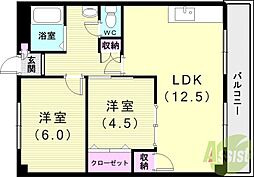 シャトレ北川 2LDKの間取図画像