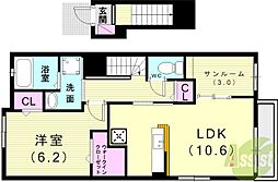 シェル・ブルゥ 1LDKの間取図画像