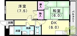 ブルーハイツ北別府 2DKの間取図画像