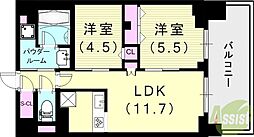 Alivis西神中央 2LDKの間取図画像