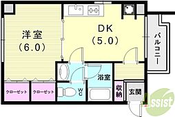 ワコーレビーチサイド須磨 1DKの間取図画像