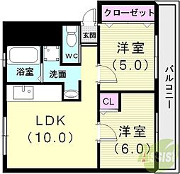 高津橋農住団地C棟 2LDKの間取図画像