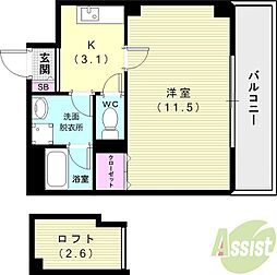 ルームズ学園北町 1Kの間取図画像