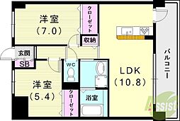 GREENSIDEKITAYAMA 2LDKの間取図画像