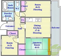 井吹東シティコート21号棟 3DKの間取図画像