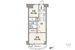 川口第1永谷マンション 2DKの間取図画像