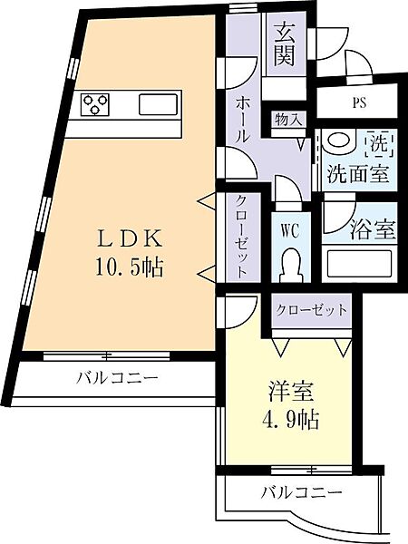 コーキマンションＫ－3 0301｜茨城県水戸市河和田1丁目(賃貸マンション1LDK・3階・53.45㎡)の写真 その2