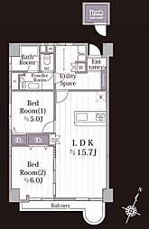 上大岡ハイツC棟 2LDKの間取図画像